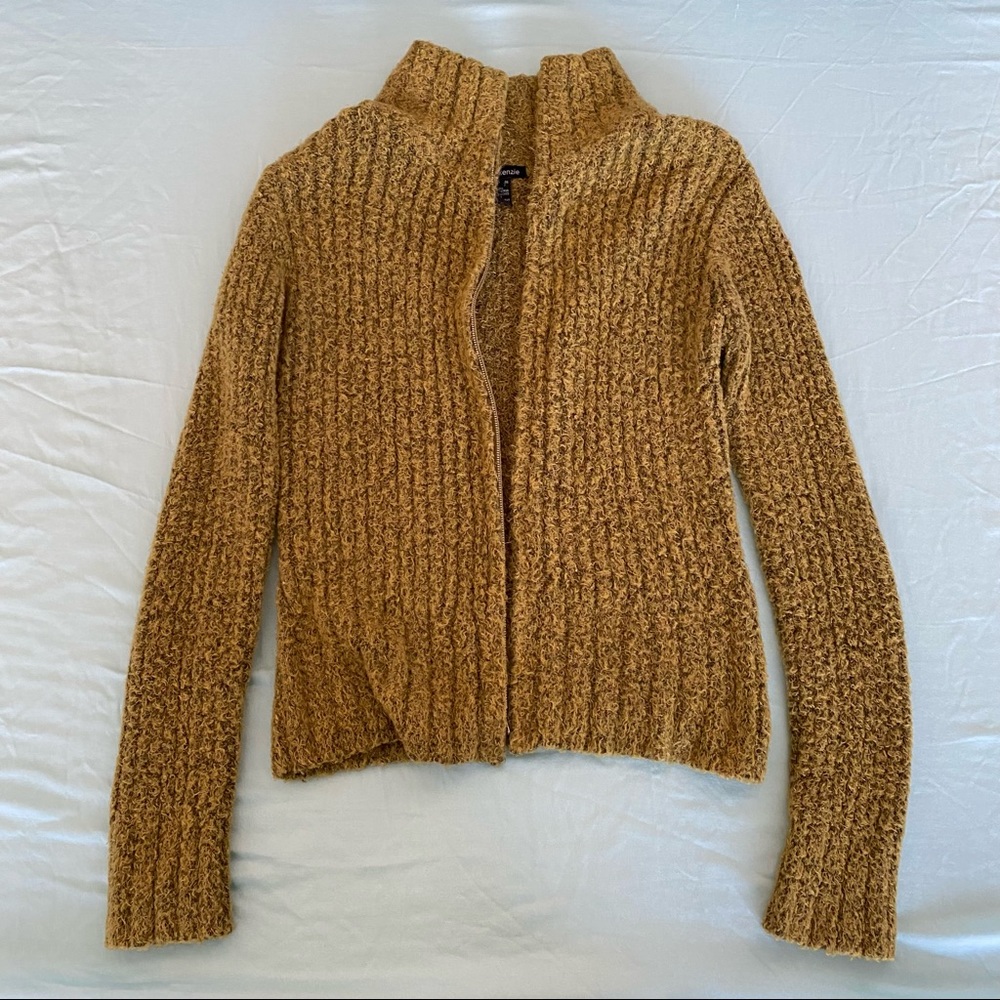 kenzie fuzzy green zip up sweater